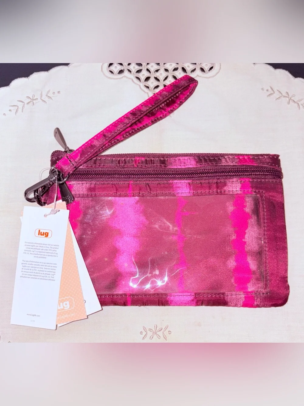 Lug Peekaboo Camo Orchid Wristlet Pouch Pink RFID Clear Pocket NWT